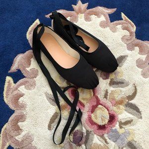 NWT J.Crew pleated satin ribbon-tie ballet flats lace up